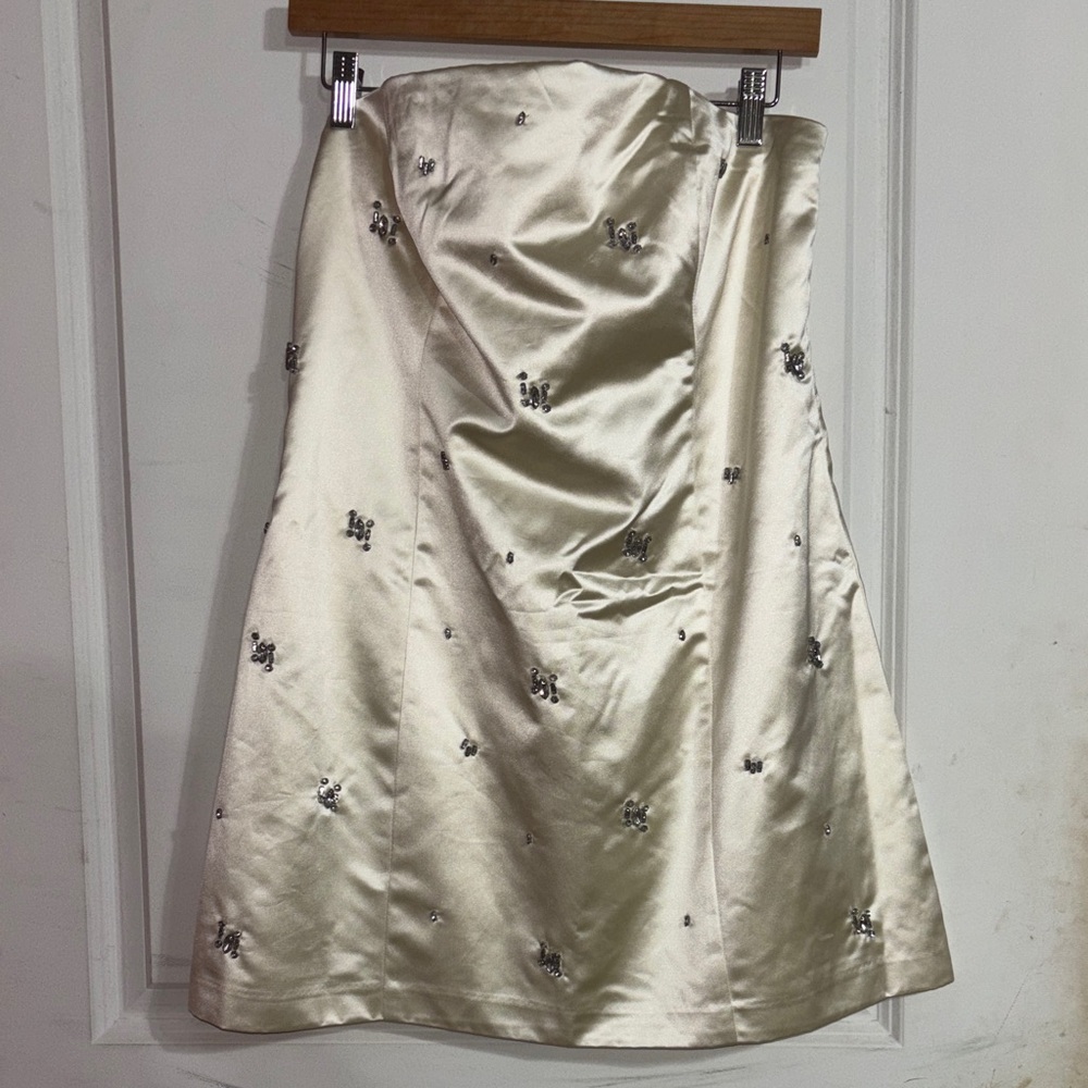 Abercrombie & Fitch Cream A-Line Dress with Embellishments
